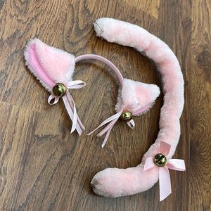 Pink Cat Ear Headband and Tail Bundle